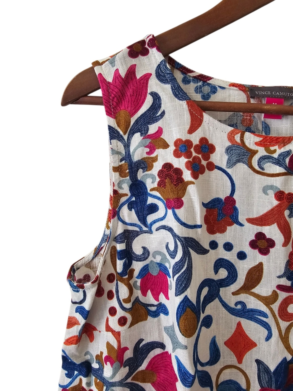 Vince Camuto Cream Floral Sleeveless Peplum Top with Blue and Pink Accents NWT - Picture 6 of 16